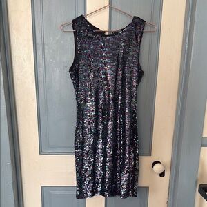 Crystal Doll Blue Sequin Sleeveless Mini Dress